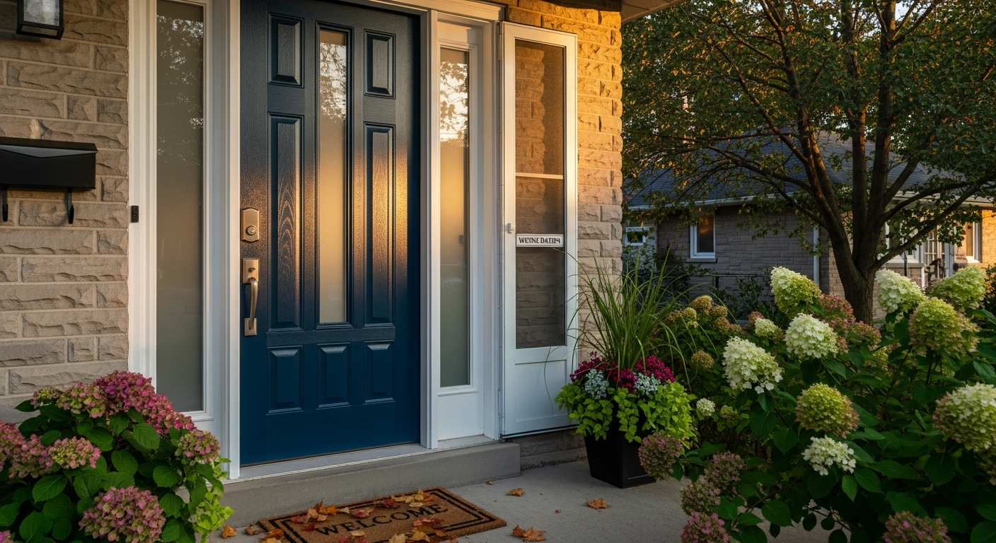 Recently completed front door replacement renovation in a Burlington home