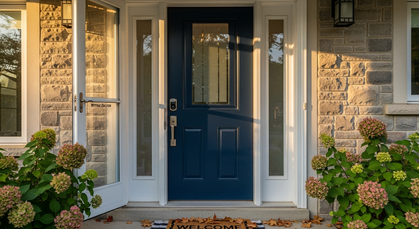 Recently completed front door replacement renovation in a Caledon home