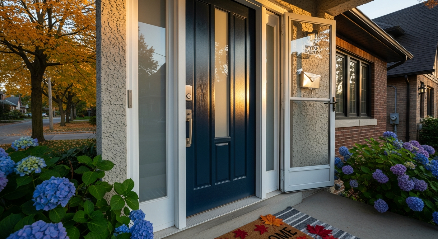 Editorial detail of a Etobicoke front door replacement install — visible quality finish