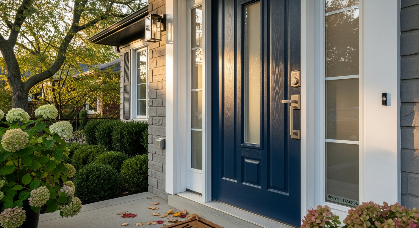 Completed front door replacement work showcasing finishing details in Markham
