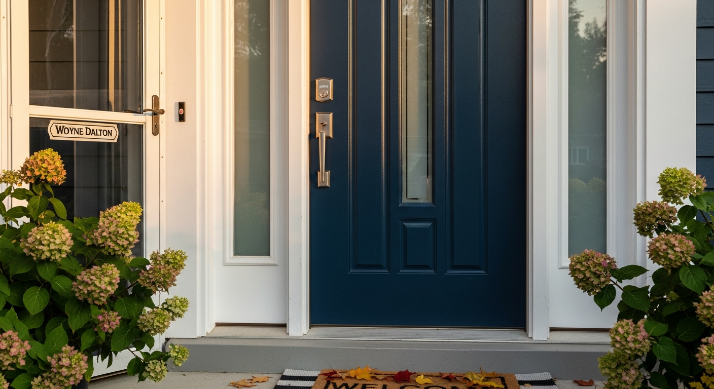 Editorial detail of a Milton front door replacement install — visible quality finish