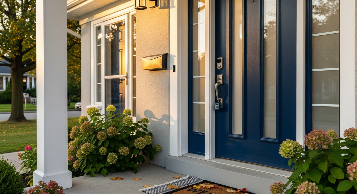 Close-up of professional front door replacement work delivered in Mississauga