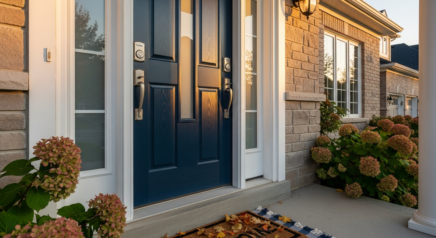 Detail view of a front door replacement job finished in Richmond Hill — expert craftsmanship