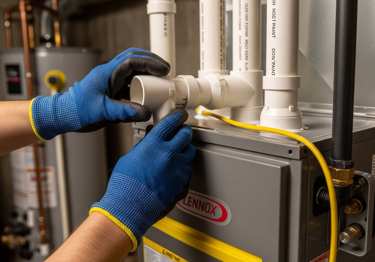 Installing Lennox high-efficiency furnace with PVC venting in Toronto basement