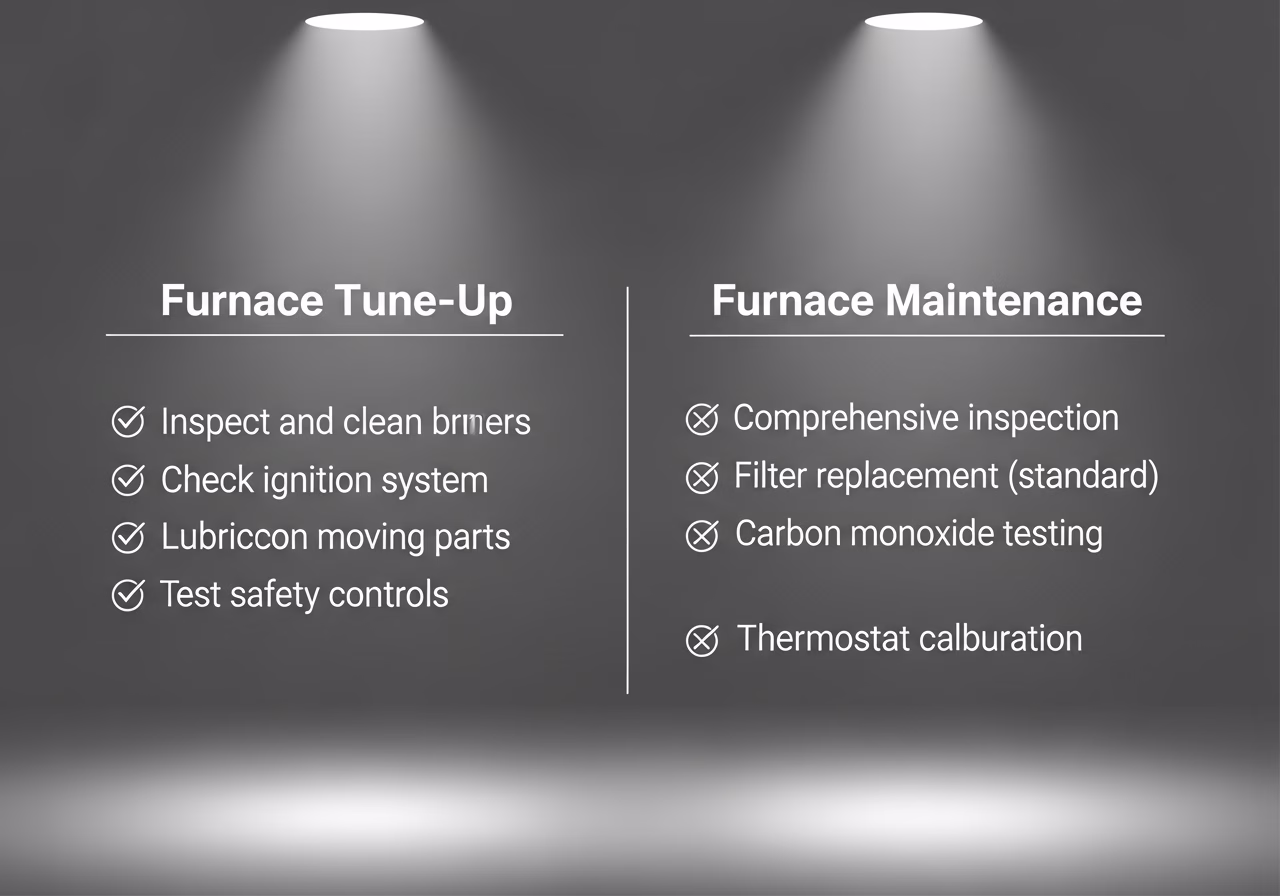 Side-by-side product and material comparison for furnace tune-up & maintenance — typical brands and finishes used in Toronto