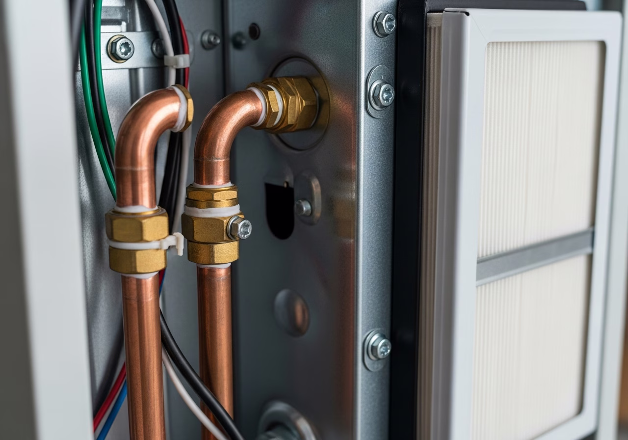 Close-up detail of professionally completed furnace tune-up & maintenance showing craftsmanship and finish quality
