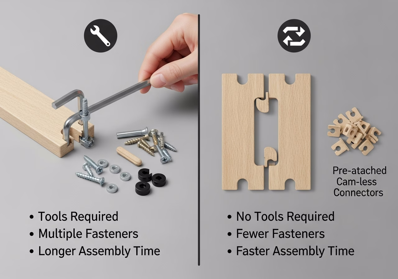 Side-by-side product and material comparison for furniture assembly โ typical brands and finishes used in Toronto furniture a