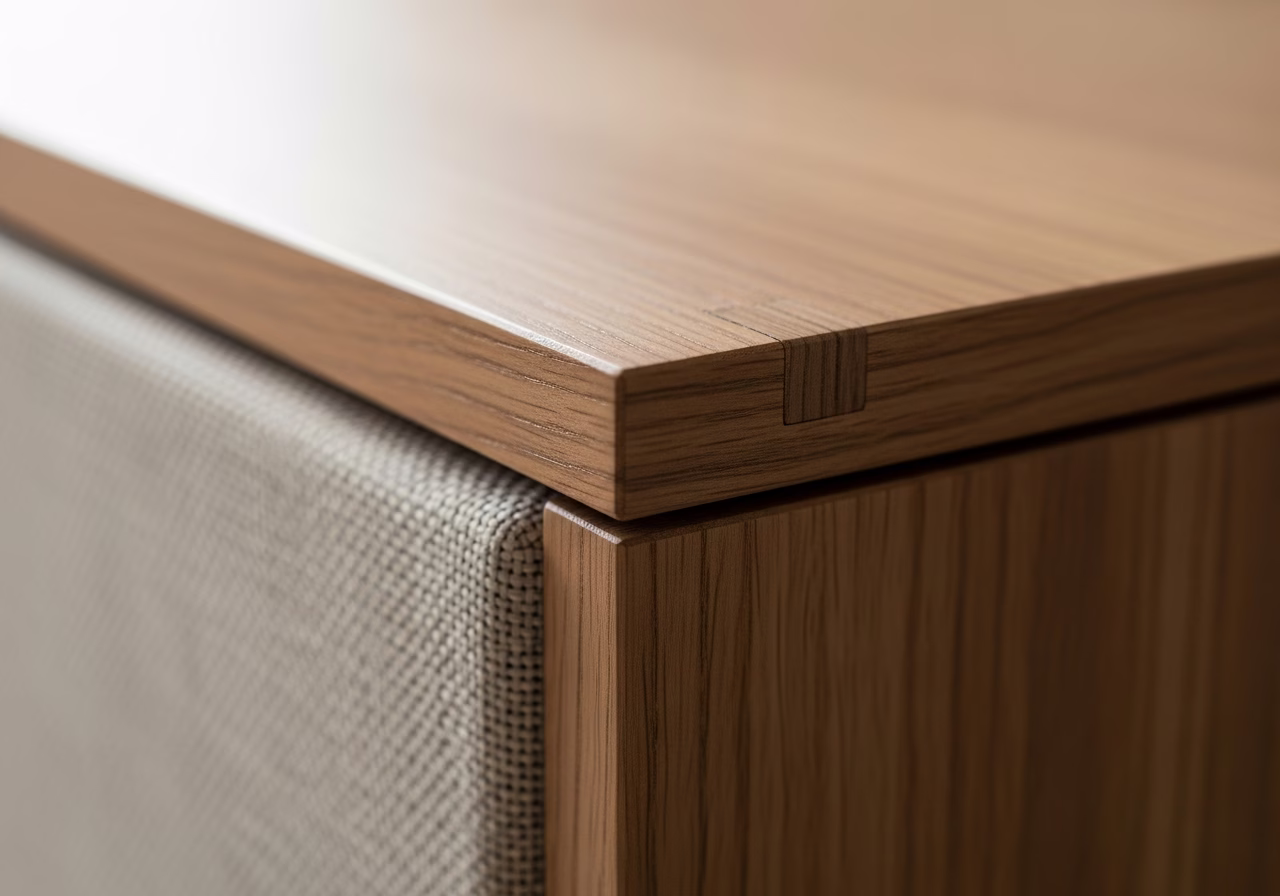 Close-up detail of professionally completed furniture assembly showing craftsmanship and finish quality