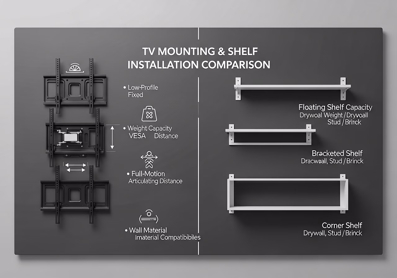 TV Mounting & Shelf Installation brand and material comparison
