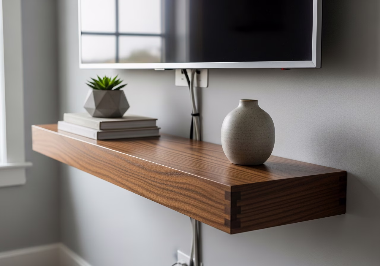 Close-up detail of professionally completed TV Mounting & Shelf Installation