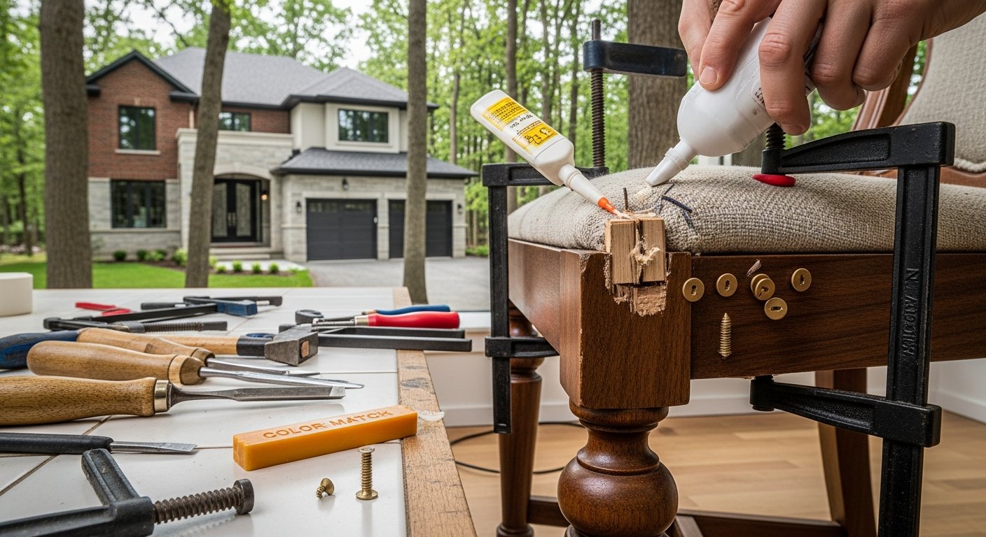 Editorial detail of a Milton furniture repair install — visible quality finish