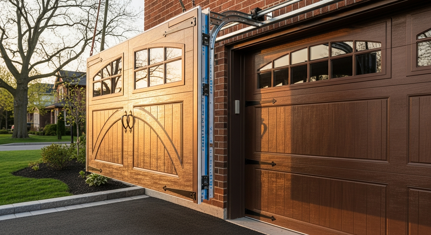 Close-up of professional garage door installation work delivered in Georgetown