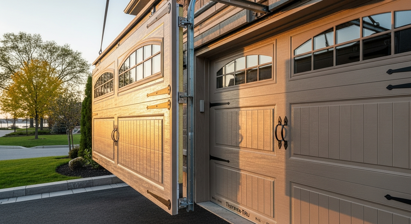 Completed garage door installation work showcasing finishing details in Mississauga