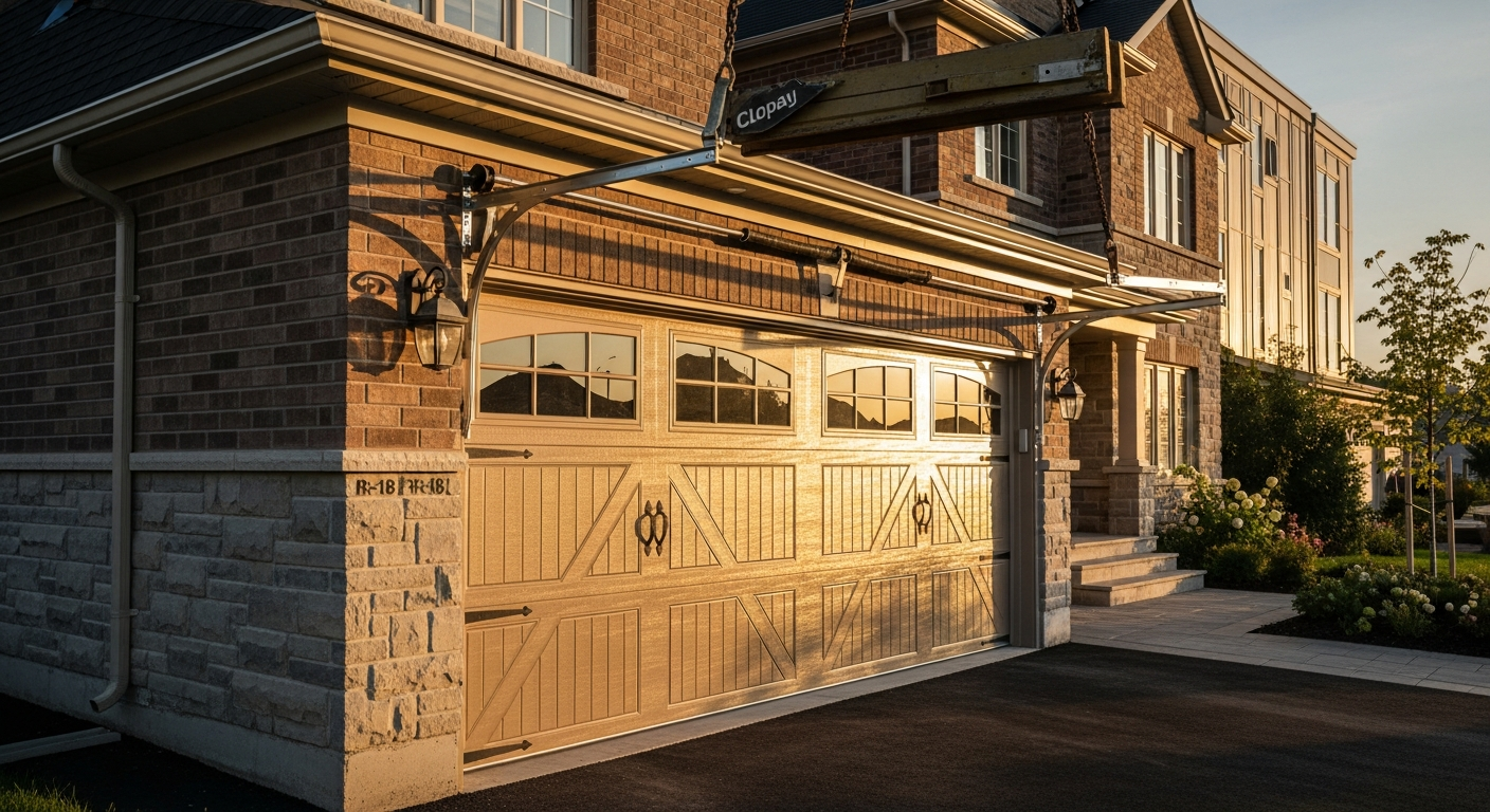 Close-up of professional garage door installation work delivered in Stouffville