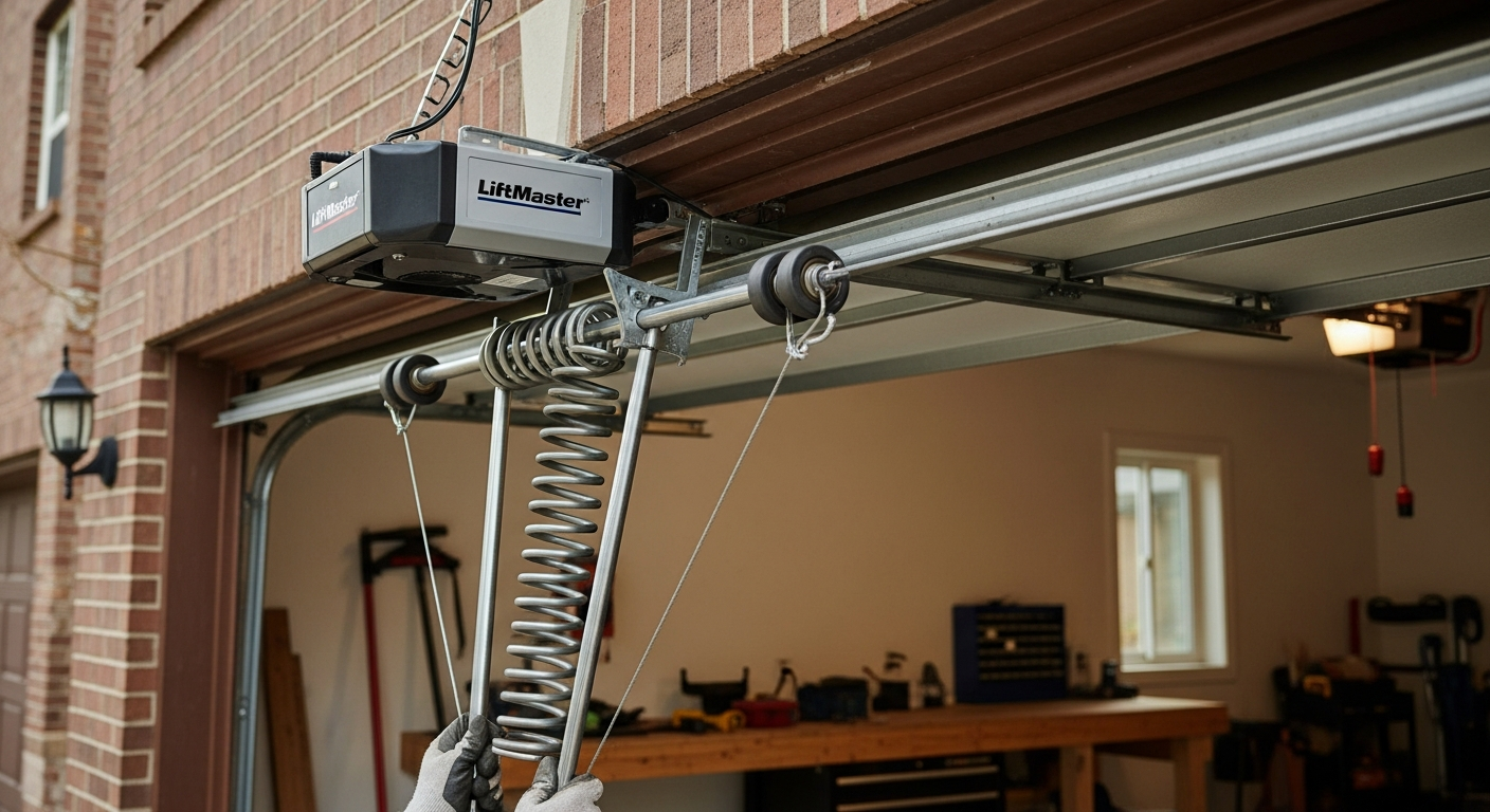 Close-up of professional garage door repair work delivered in Ajax