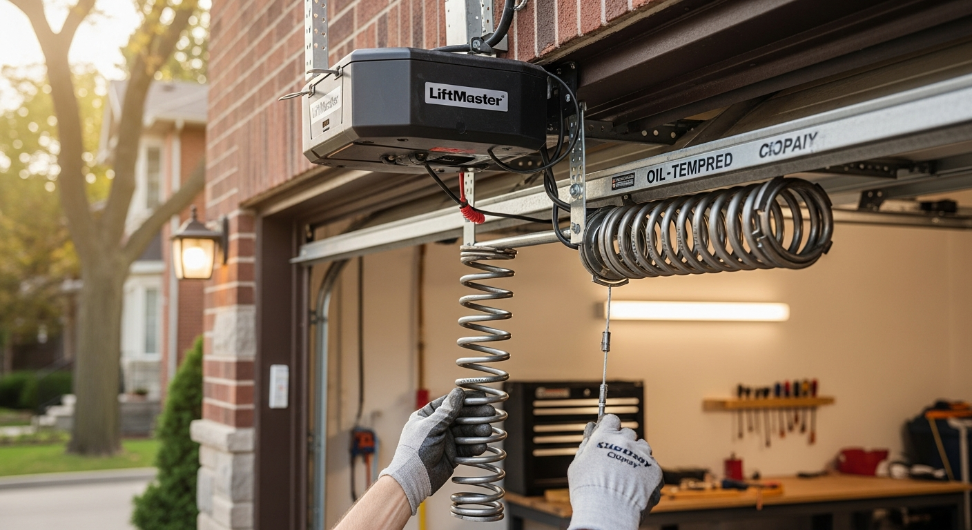 Editorial detail of a North York garage door repair install — visible quality finish