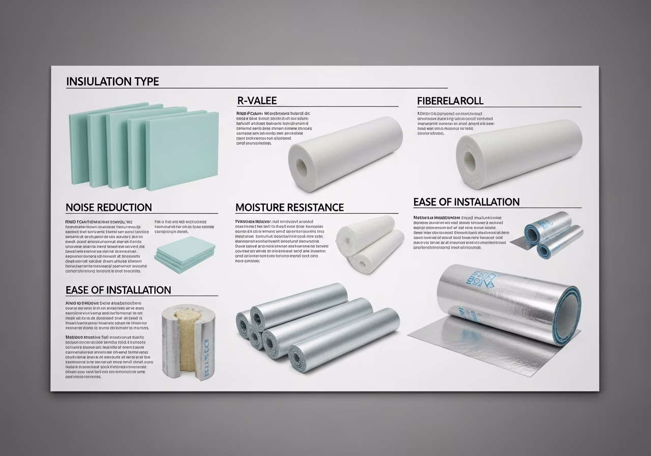 Side-by-side product and material comparison for garage insulation — typical brands and finishes used in Toronto HVAC and ene