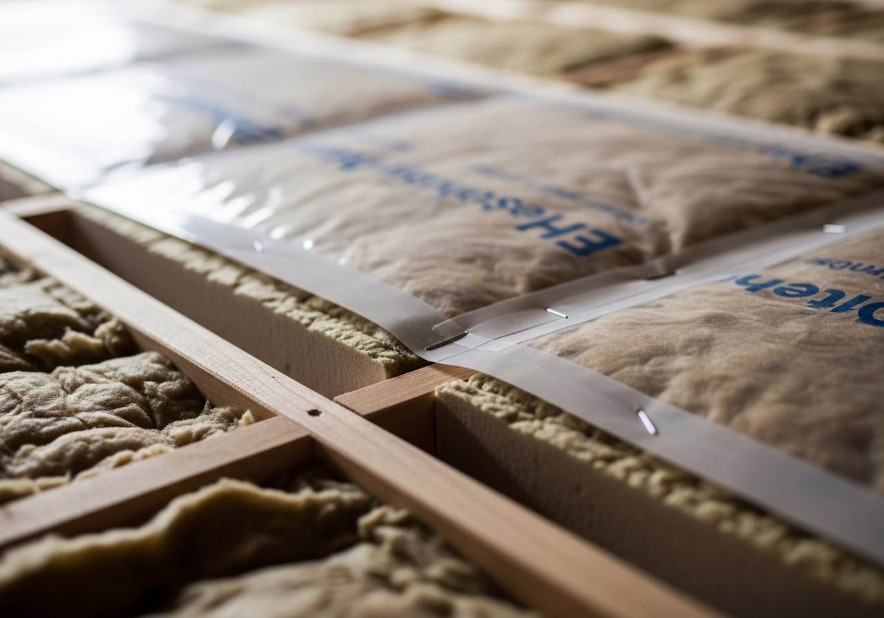 Close-up detail of professionally completed garage insulation showing craftsmanship and finish quality