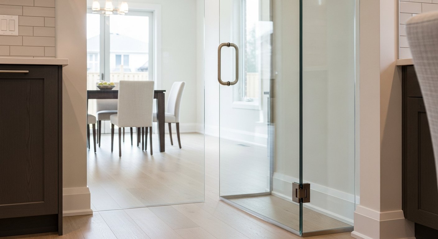 Close-up of professional glass door installation & repair work delivered in Georgetown