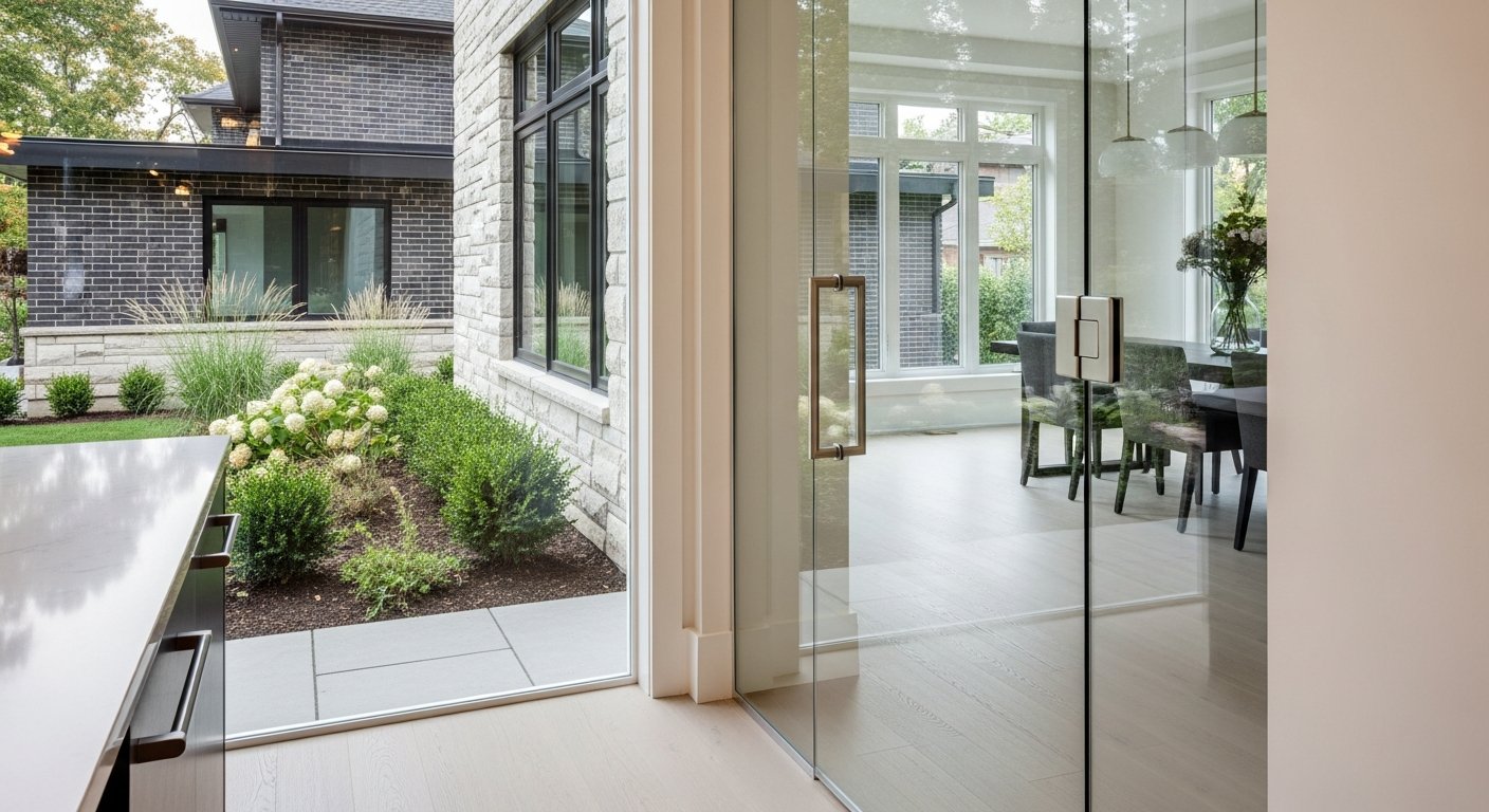 Completed glass door installation & repair work showcasing finishing details in Stouffville