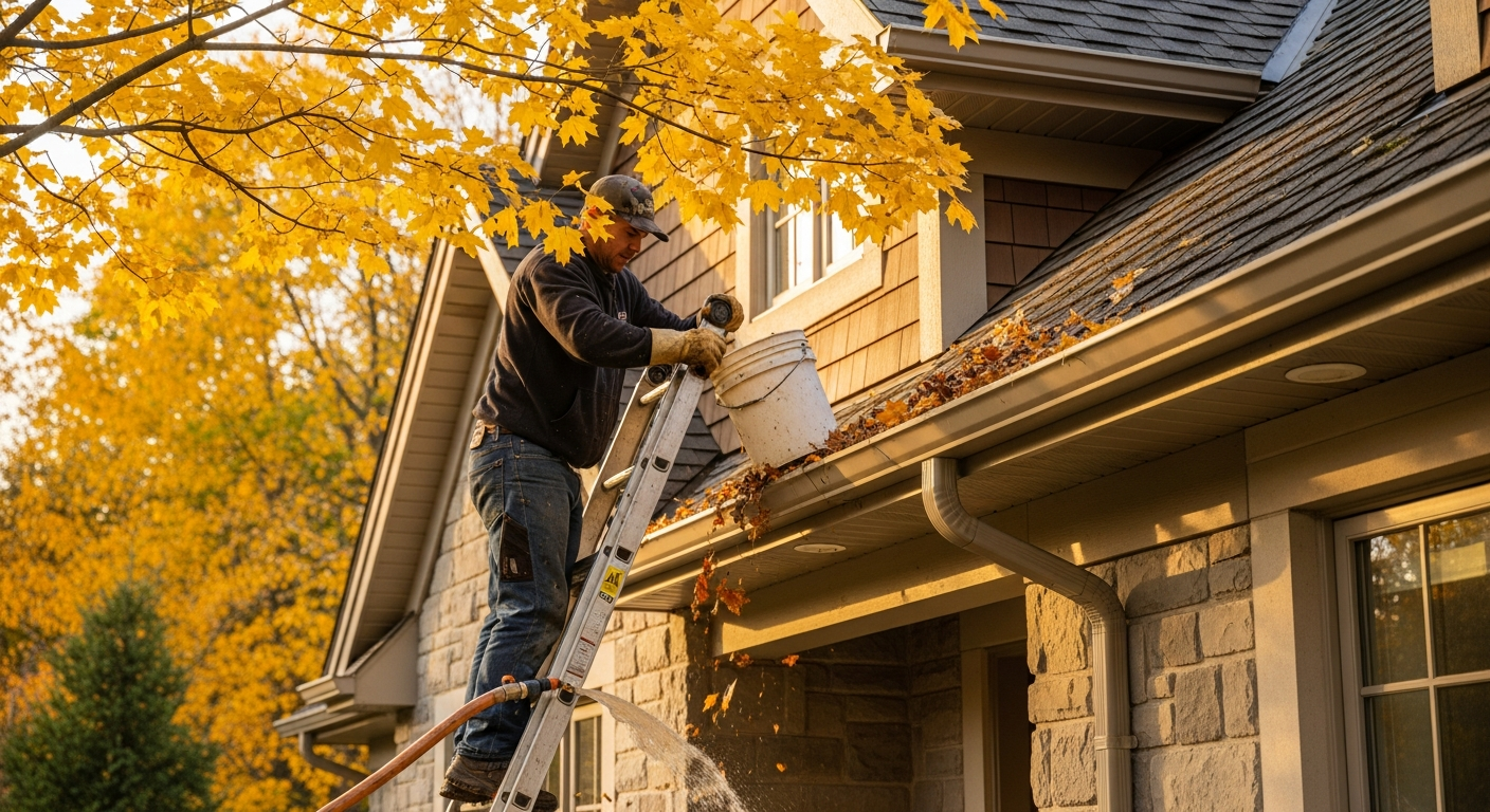 Completed gutter cleaning work showcasing finishing details in Caledon