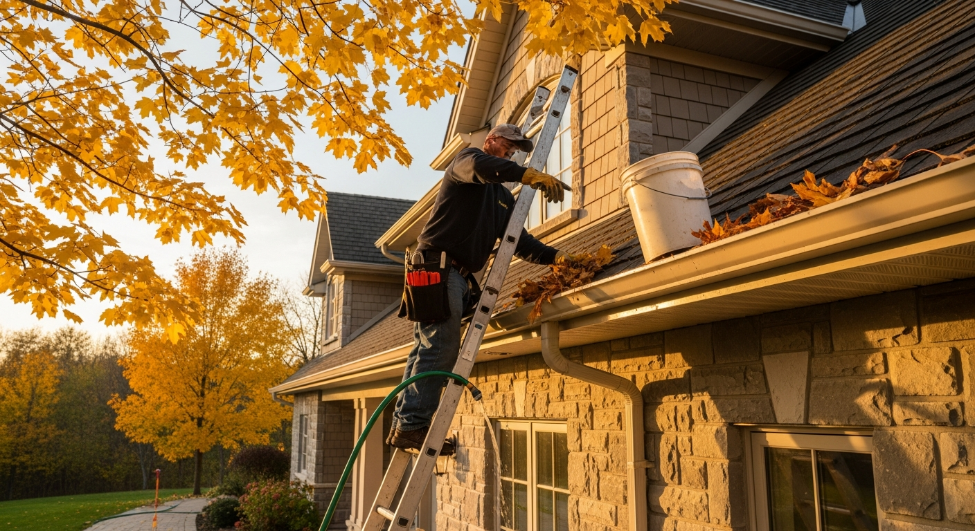 Close-up of professional gutter cleaning work delivered in King City