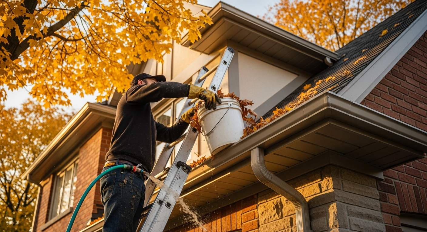 Editorial detail of a North York gutter cleaning install — visible quality finish