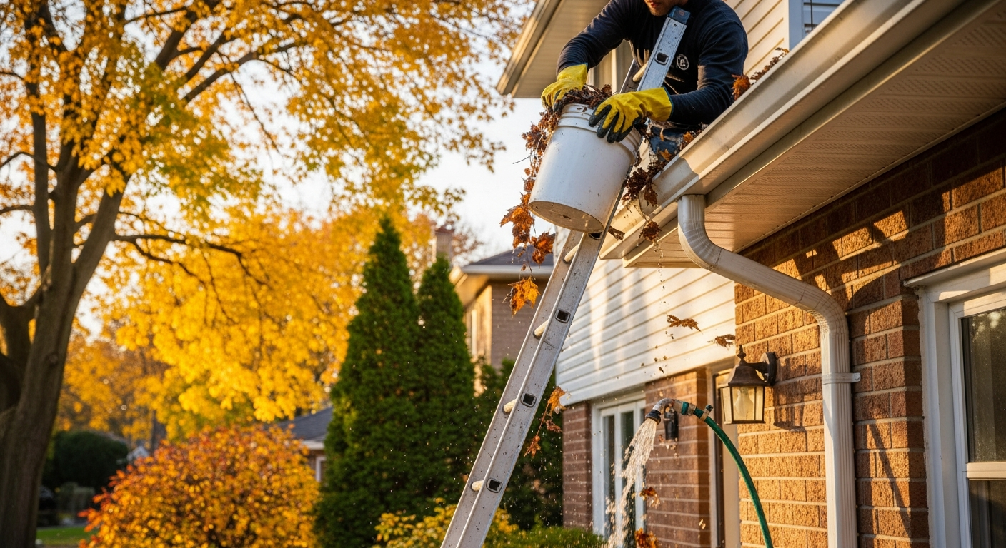 Completed gutter cleaning work showcasing finishing details in Pickering