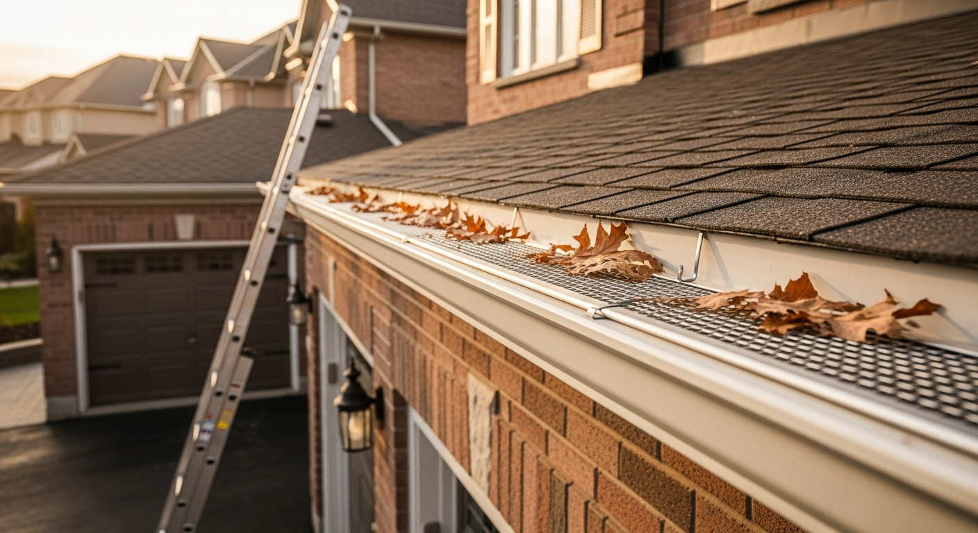 Close-up of professional gutter guard installation work delivered in Newmarket