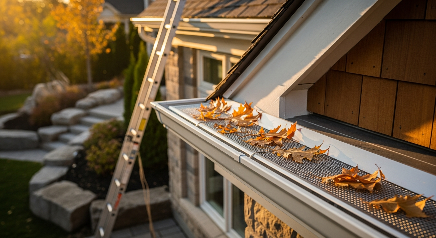 Recently completed gutter guard installation renovation in a Oakville home
