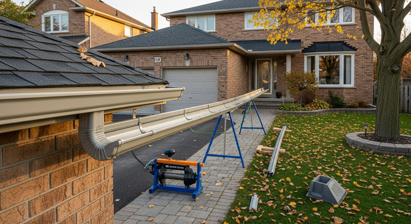 Detail view of a gutter installation job finished in Brampton — expert craftsmanship