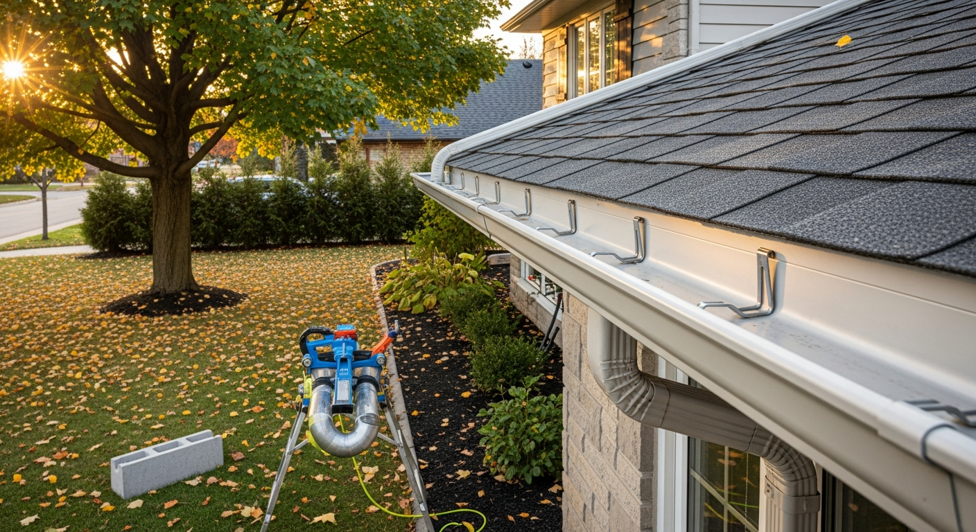 Completed gutter installation work showcasing finishing details in Brock