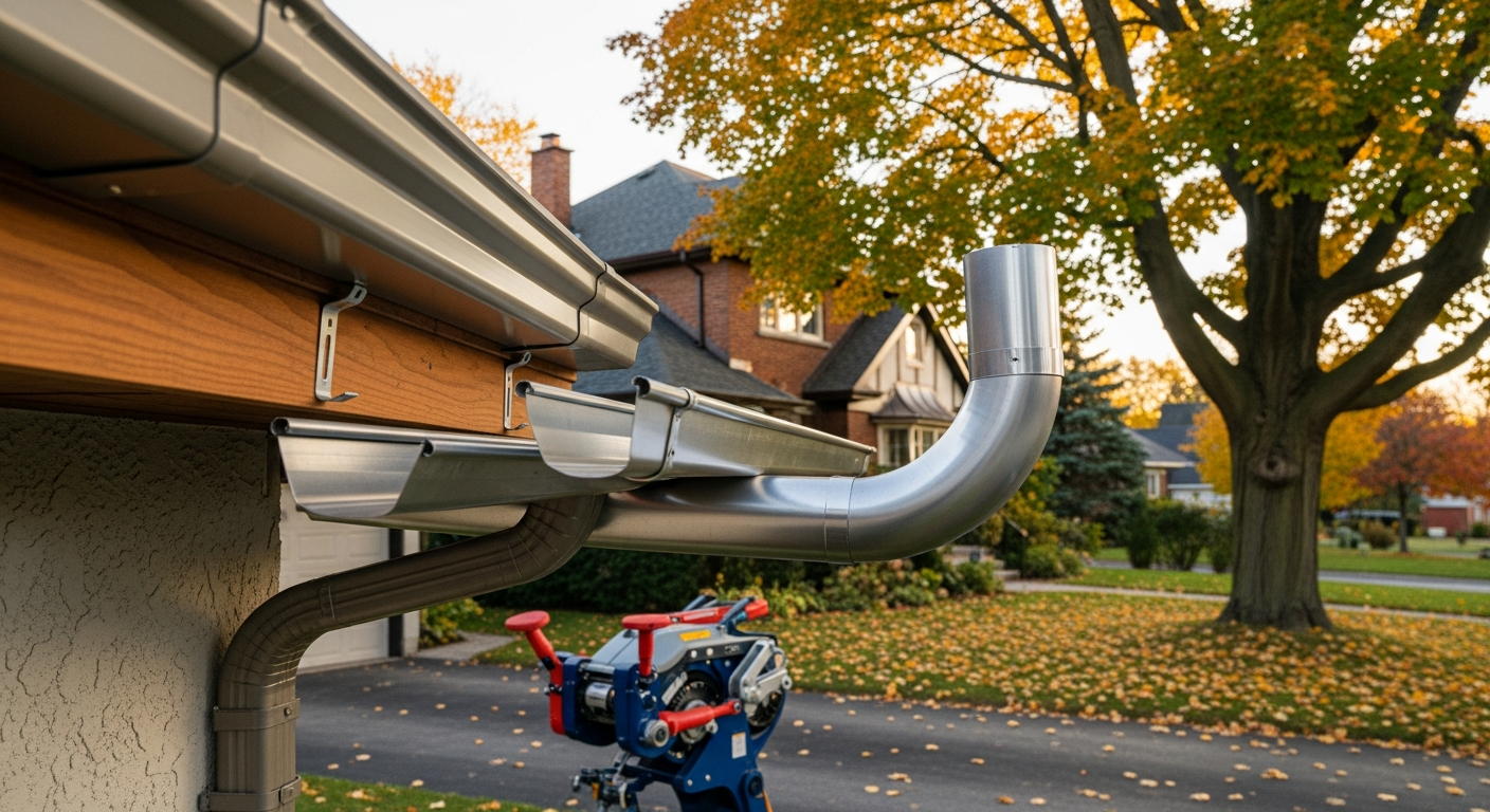 Detail view of a gutter installation job finished in Etobicoke — expert craftsmanship