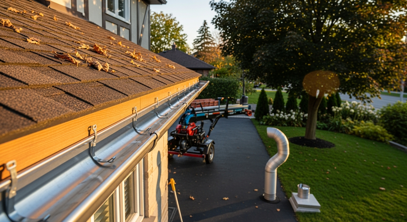 Close-up of professional gutter installation work delivered in Mississauga