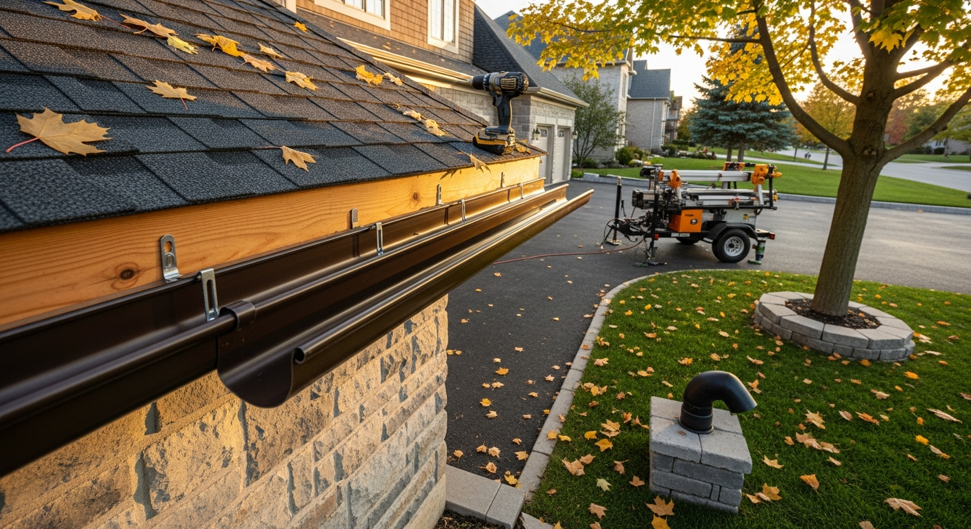 Completed gutter installation work showcasing finishing details in Oakville