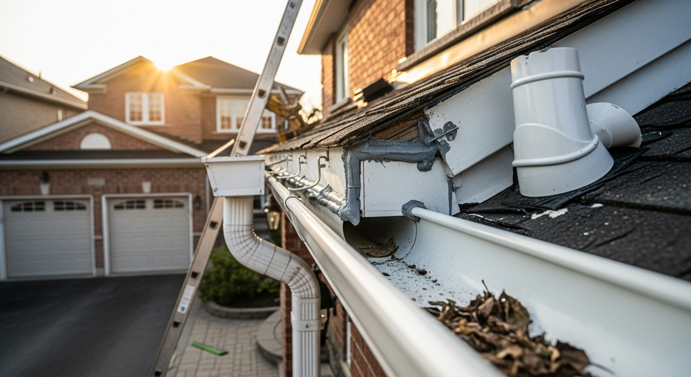 Completed gutter repair work showcasing finishing details in Ajax