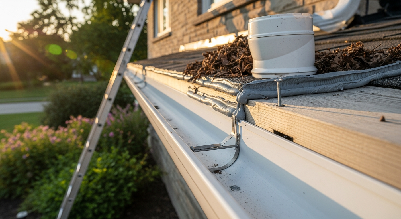 Detail view of a gutter repair job finished in Burlington — expert craftsmanship