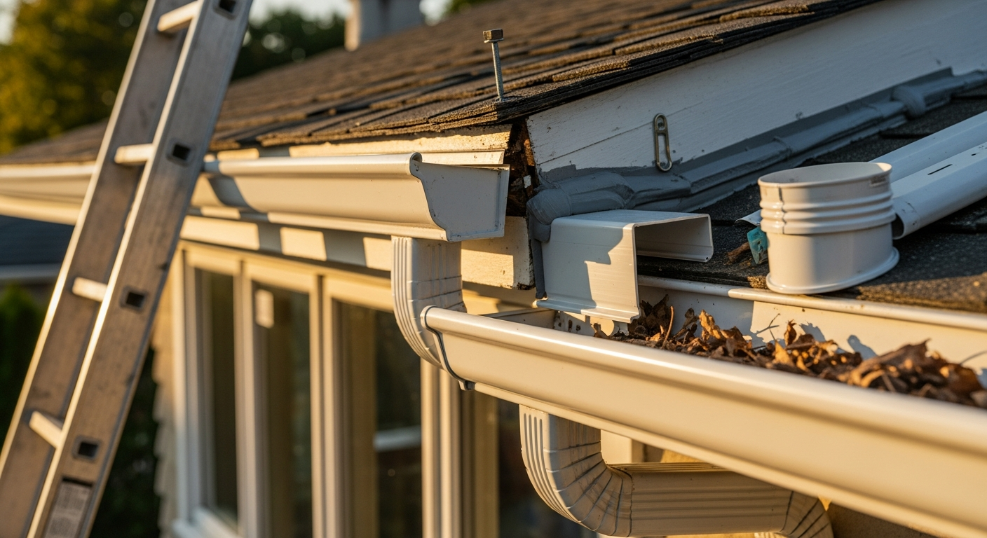On-site gutter repair install detail at a Georgina property