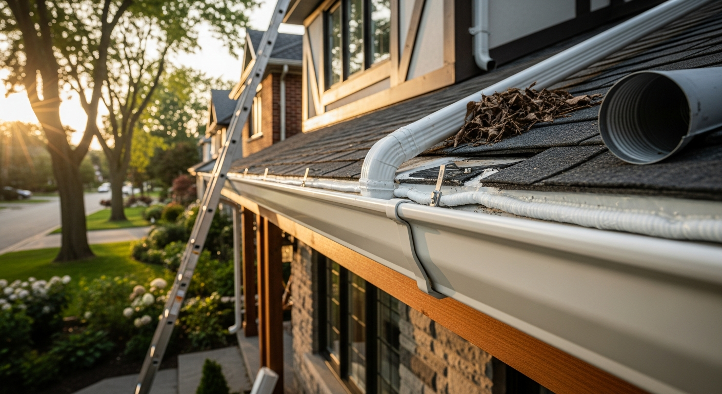 Detail view of a gutter repair job finished in North York — expert craftsmanship