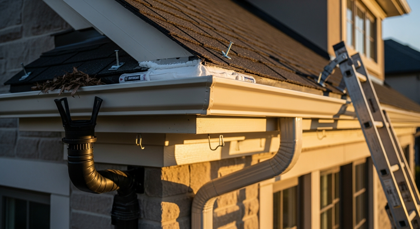 Close-up of professional gutter repair work delivered in Vaughan
