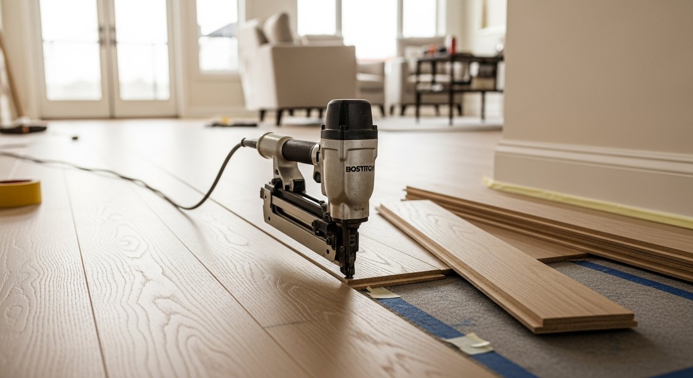 Recently completed hardwood flooring installation renovation in a Oshawa home
