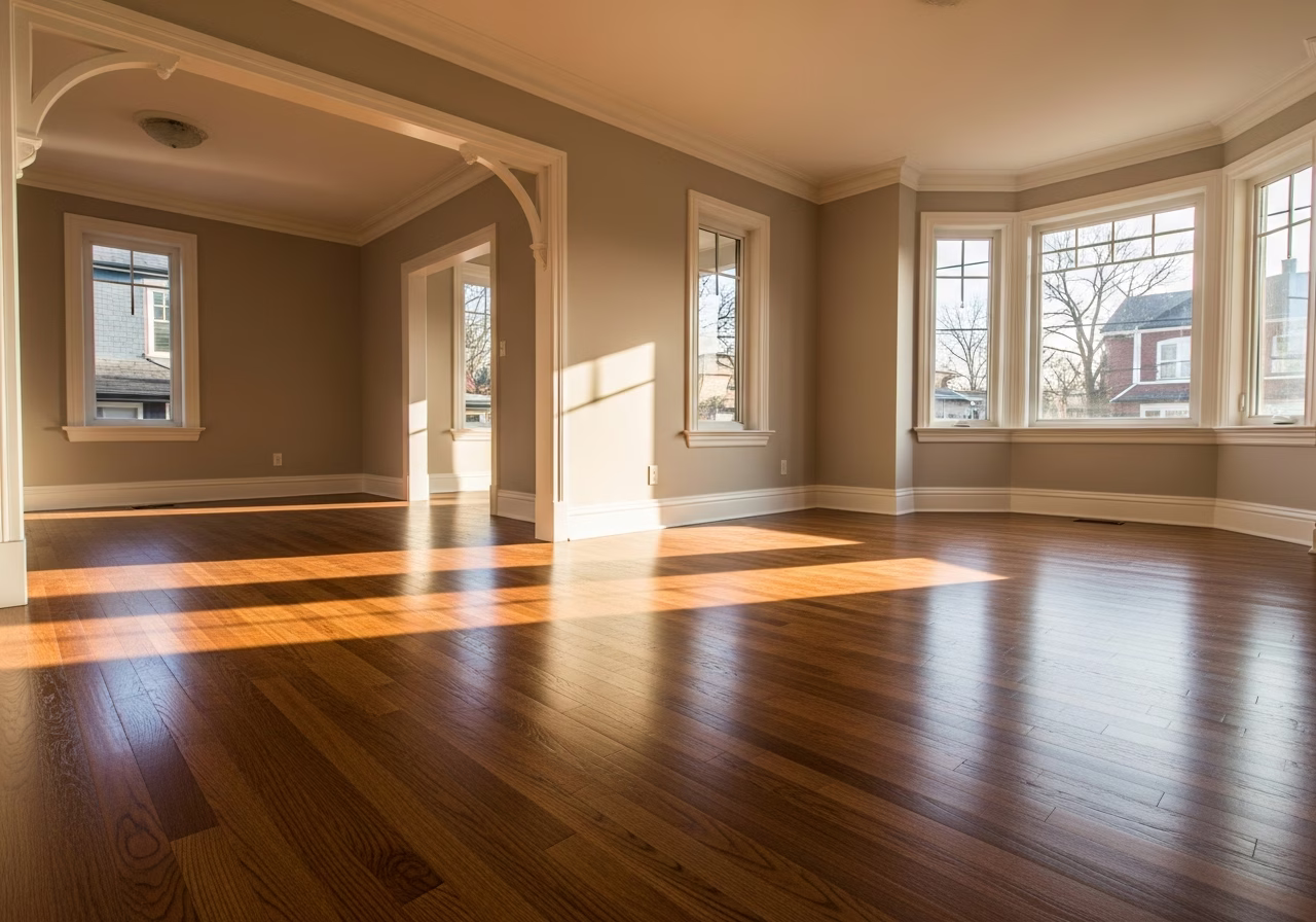 Completed Hardwood Floor Refinishing Riverdale in Toronto/GTA home