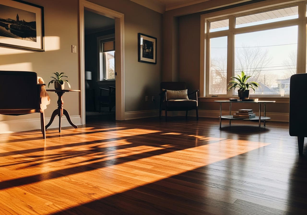 Finished hardwood floor refinishing riverdale result in a Toronto/GTA home, photographed in natural light