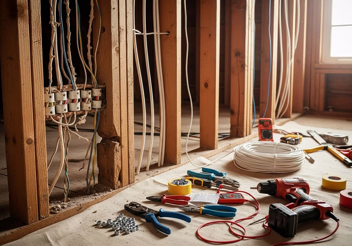 Knob & Tube Rewiring tools and materials staged in Toronto home