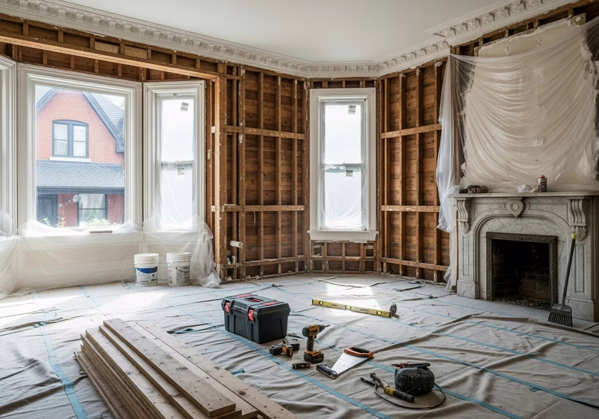 Tools and materials staged for heritage home renovation