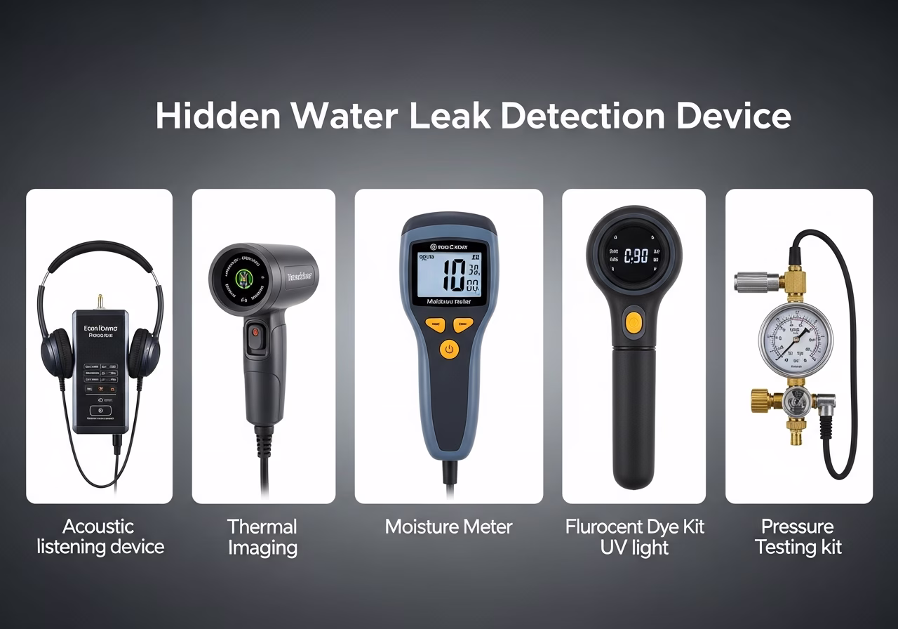 Side-by-side product and material comparison for hidden water leak detection — typical brands and finishes used in Toronto ho