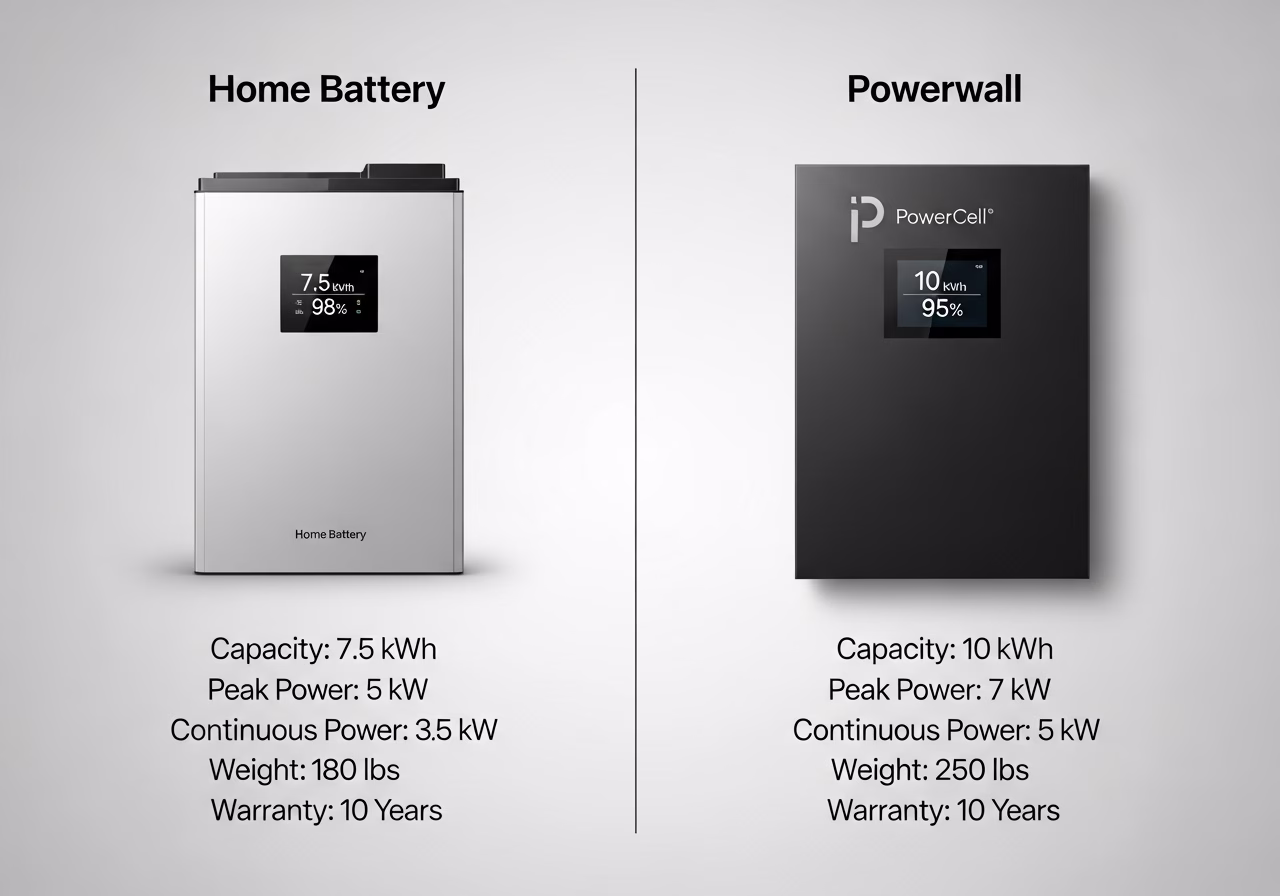 Side-by-side product and material comparison for home battery & powerwall — typical brands and finishes used in Toronto HVAC 