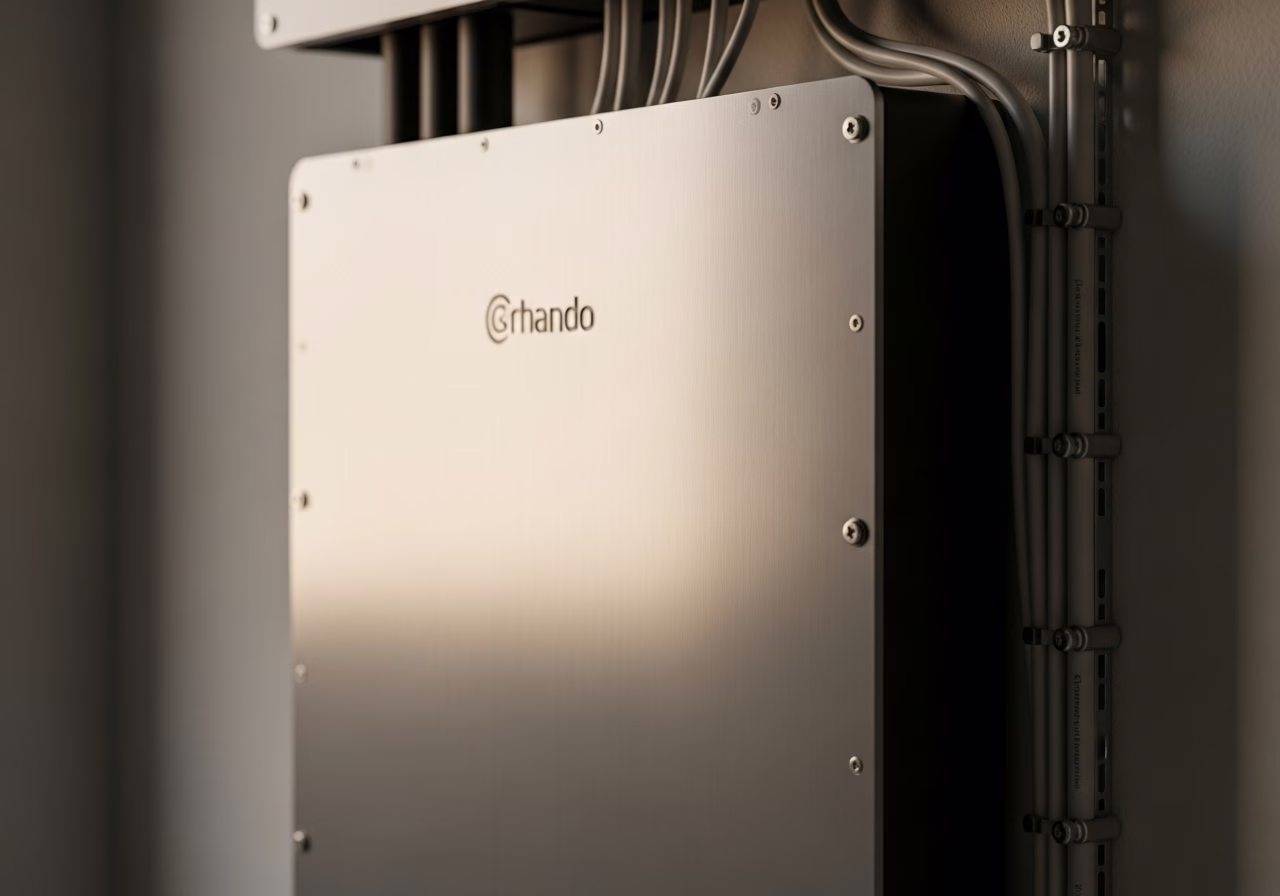 Close-up detail of professionally completed home battery & powerwall showing craftsmanship and finish quality