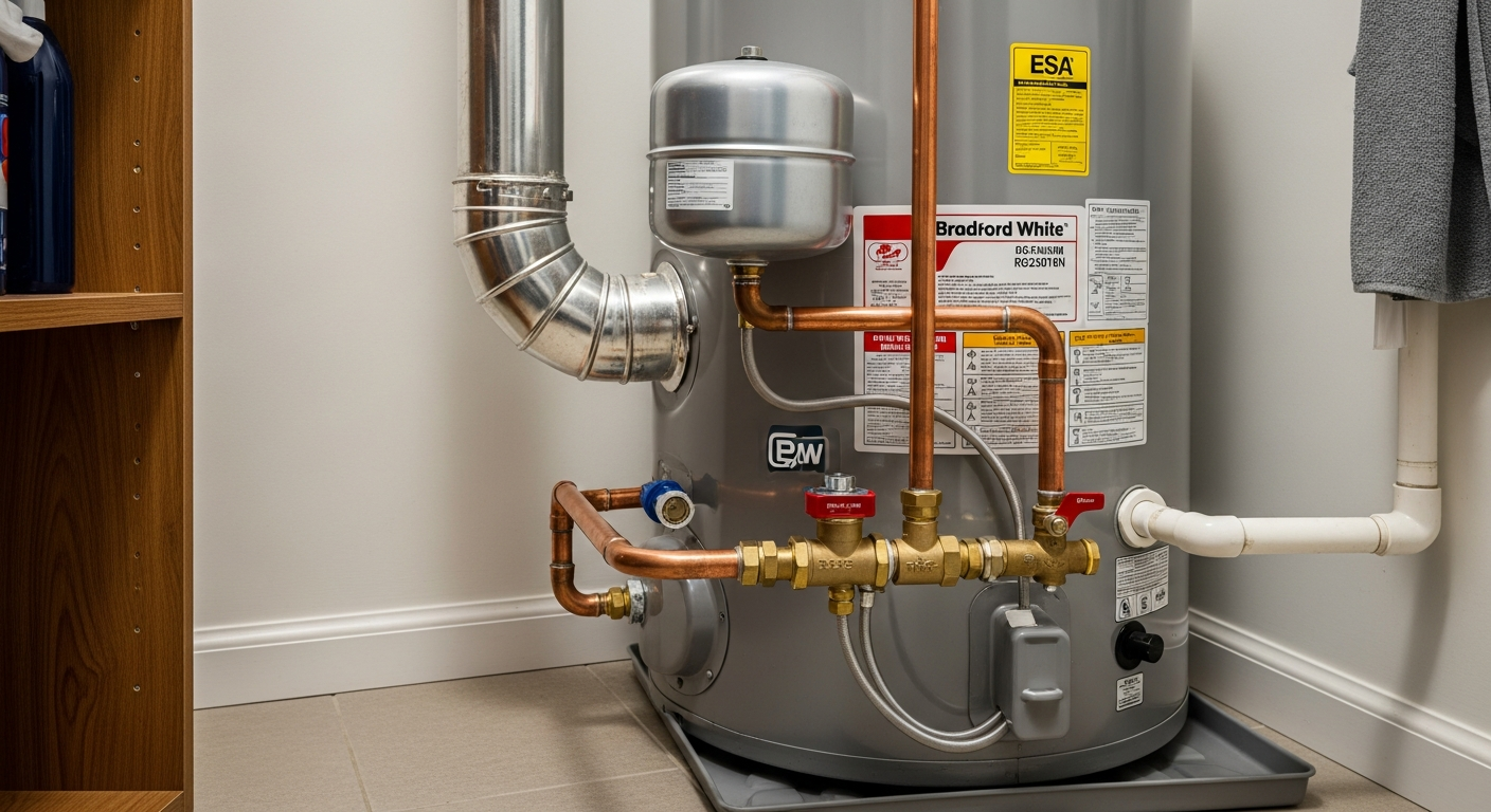 Recently completed hot water tank repair & replacement renovation in a Burlington home