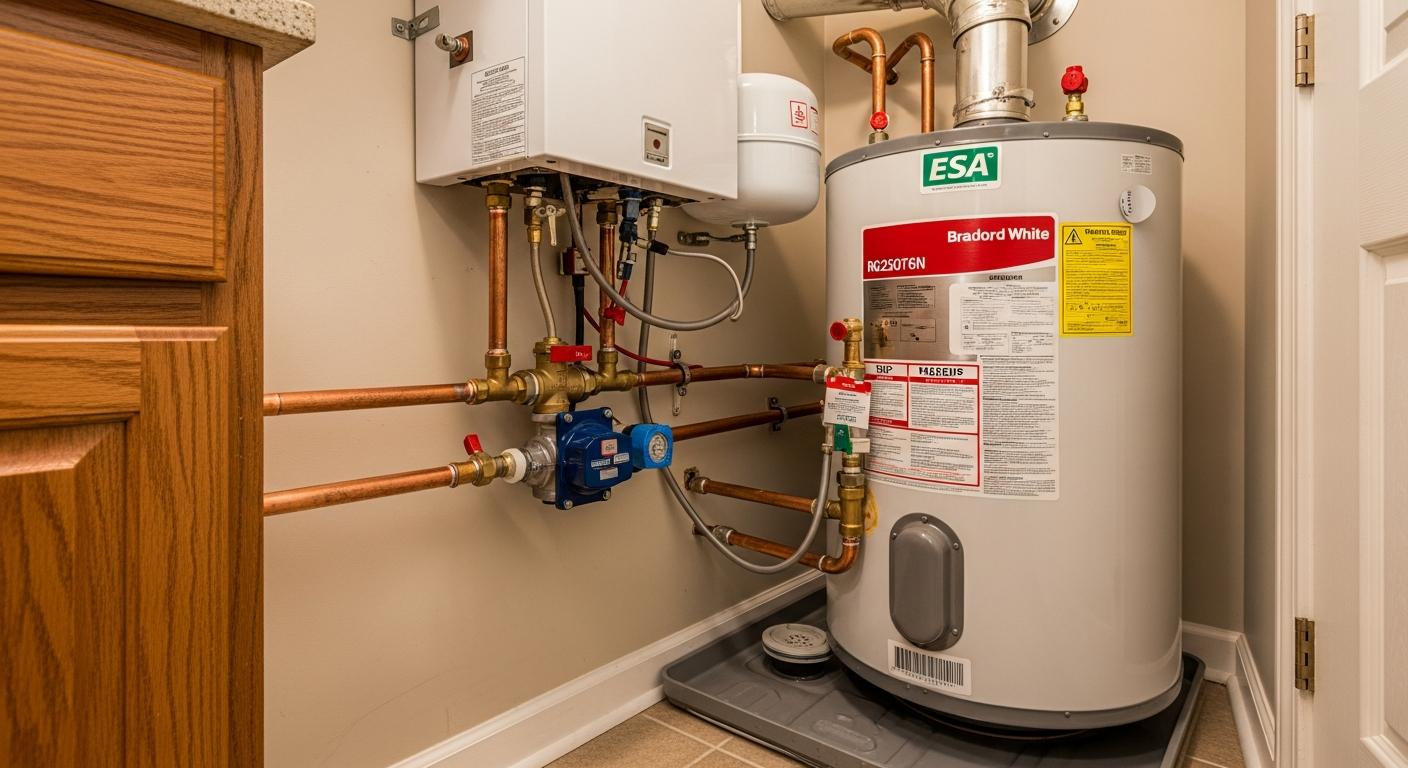 Detail view of a hot water tank repair & replacement job finished in Clarington — expert craftsmanship